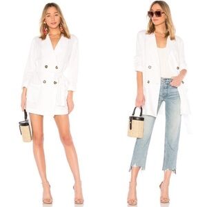 LPA Double Breasted Jacket in White Linen Button Front Blazer Dress Sz S NEW